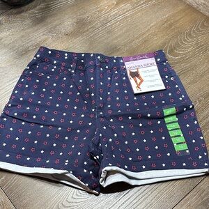 Gloria Vanderbilt Navy and Red Star Print Jean Shorts